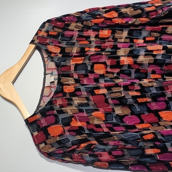 J. Jill Velvet Burnout Multicolor Sheer Tunic Blouse - Picture 2 of 9